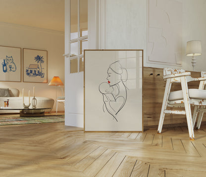 Mother and Child Line Art Poster