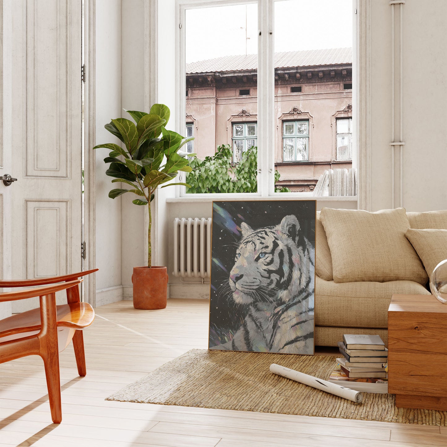 White Tiger Cosmic Stars Poster