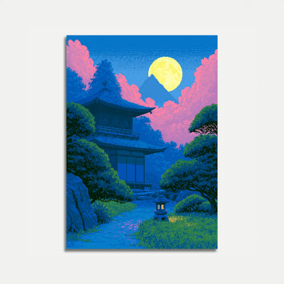 Moonlit Asian Temple Garden Poster