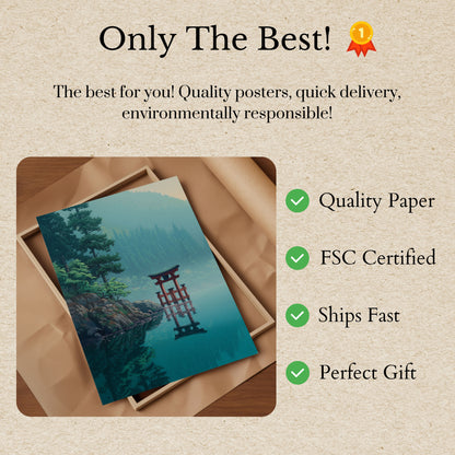 Pôster do Templo Japonês nas Montanhas Enevoadas