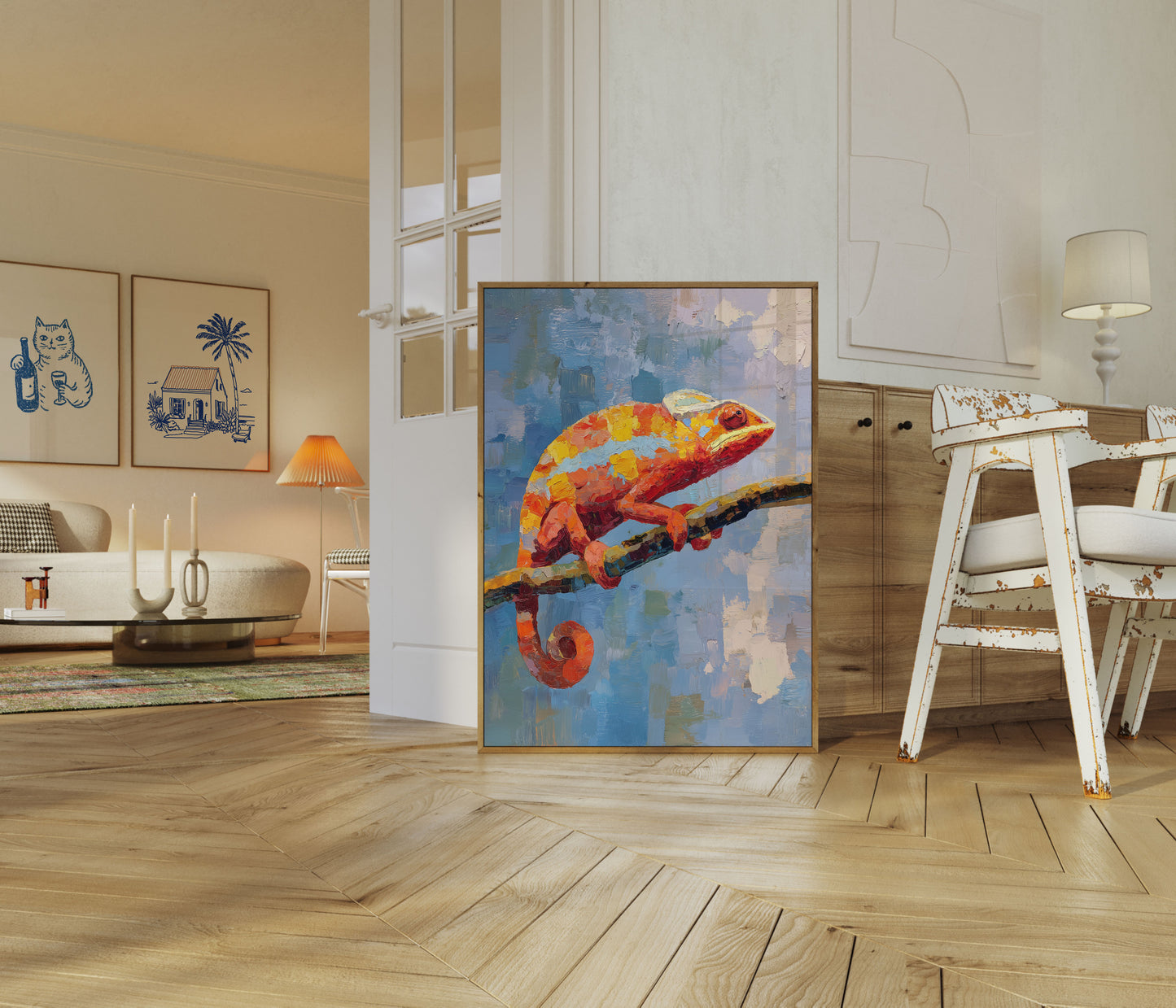 Poster Camaleonte Vibrante su Ramo
