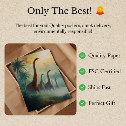 Póster de paisaje brumoso de dinosaurios