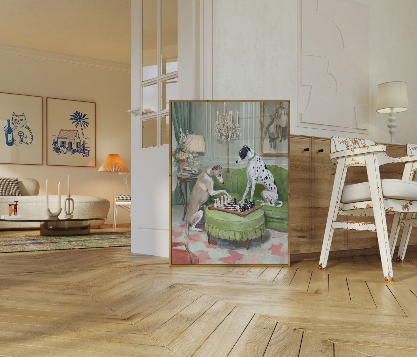 Elegante Hunde Schach spielendes Poster