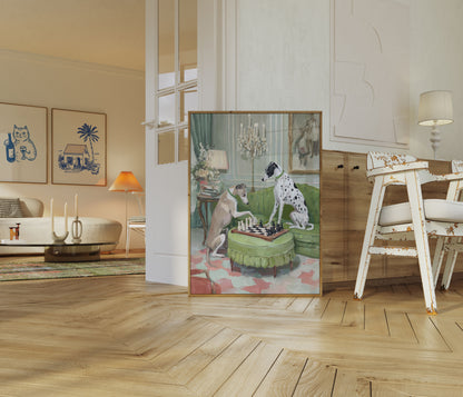 Elegante Hunde Schach spielendes Poster