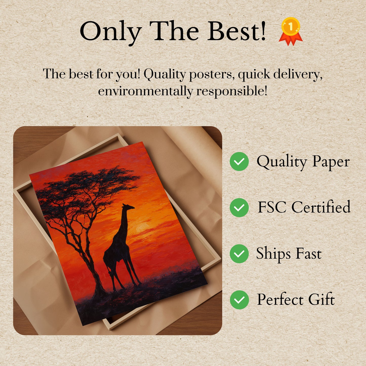 Poster Giraffa Tramonto Africano