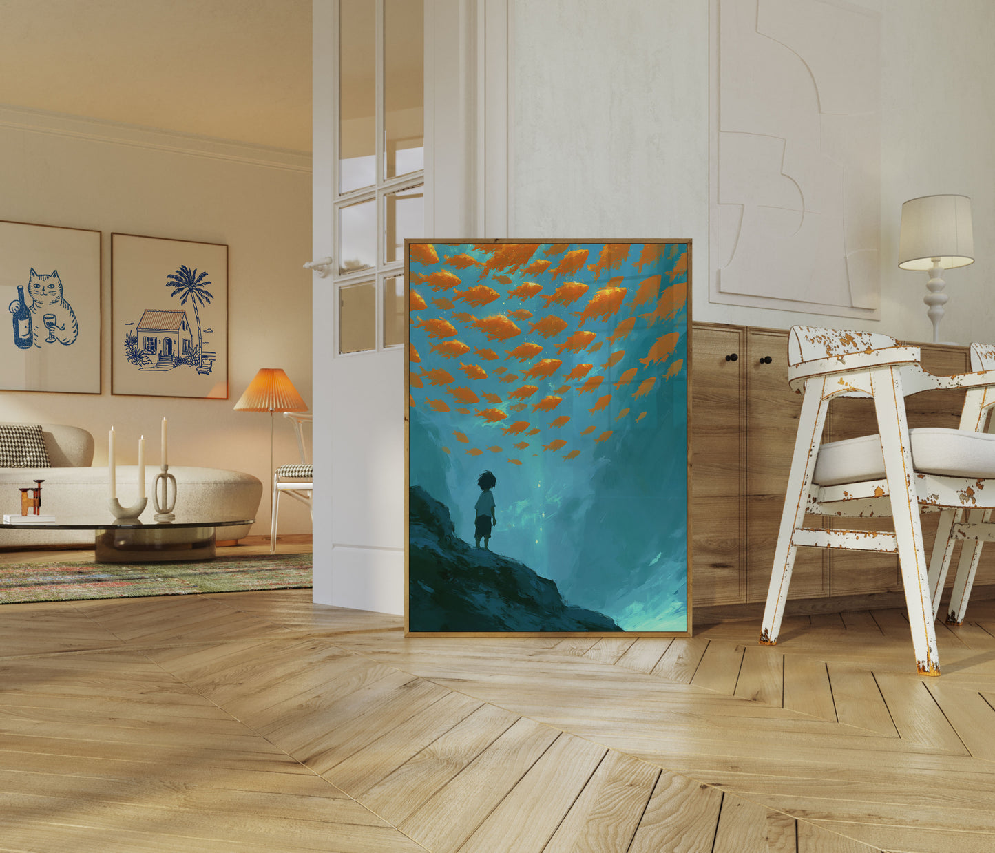 Child Watching Golden Fish Poster
