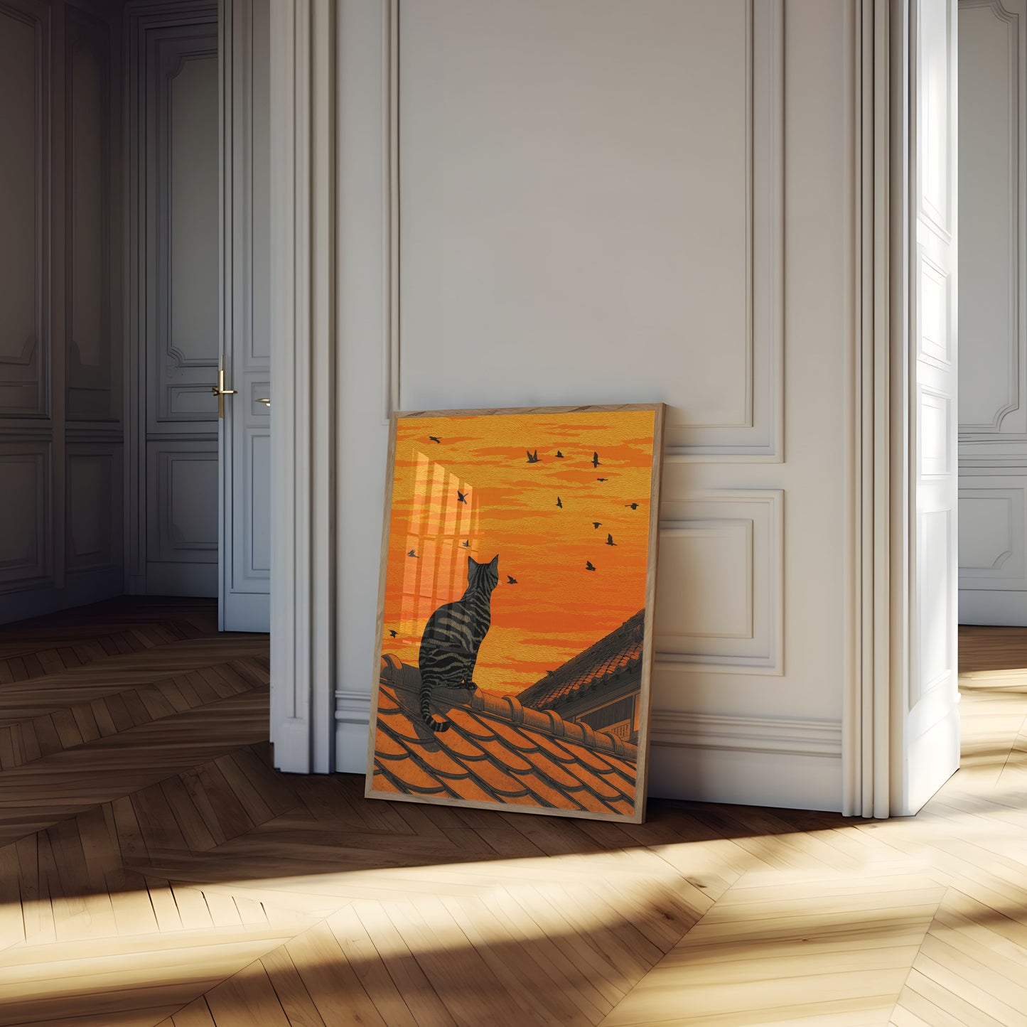 Tabby Kat Tagkant Solnedgang Plakat