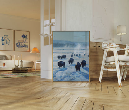 Bison Herd in Winter Landscape Poster