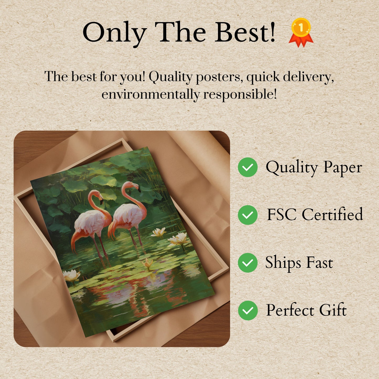 Elegante Flamingo's Waterlelie Poster
