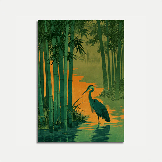 Póster de Garza en Bosque de Bambú