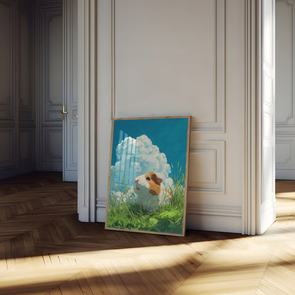 Póster de conejillo de indias con cielo nublado