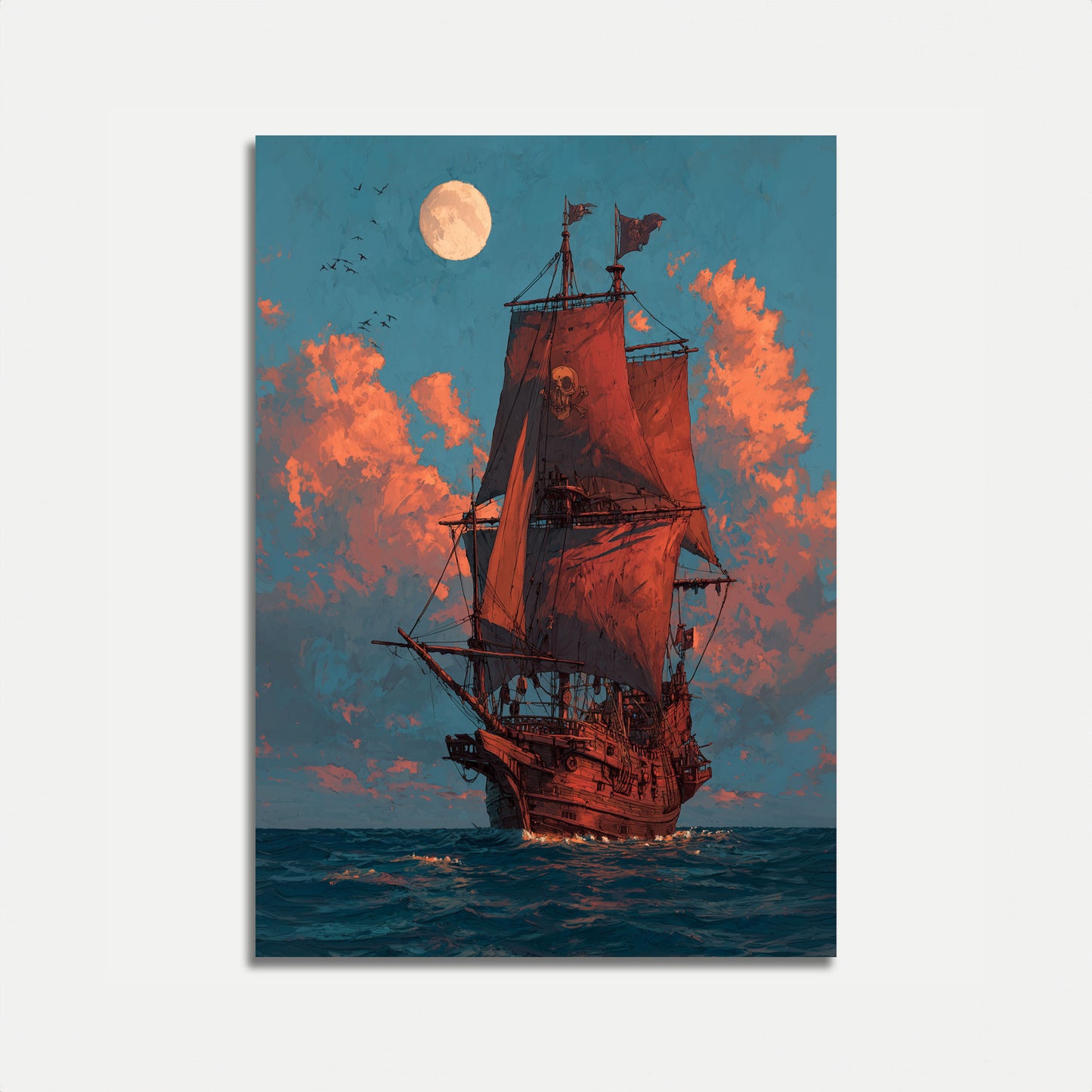 Crimson Sail Midnight Pirate Poster