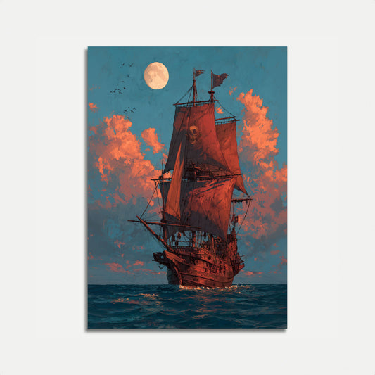 Crimson Sail Midnight Pirate Poster