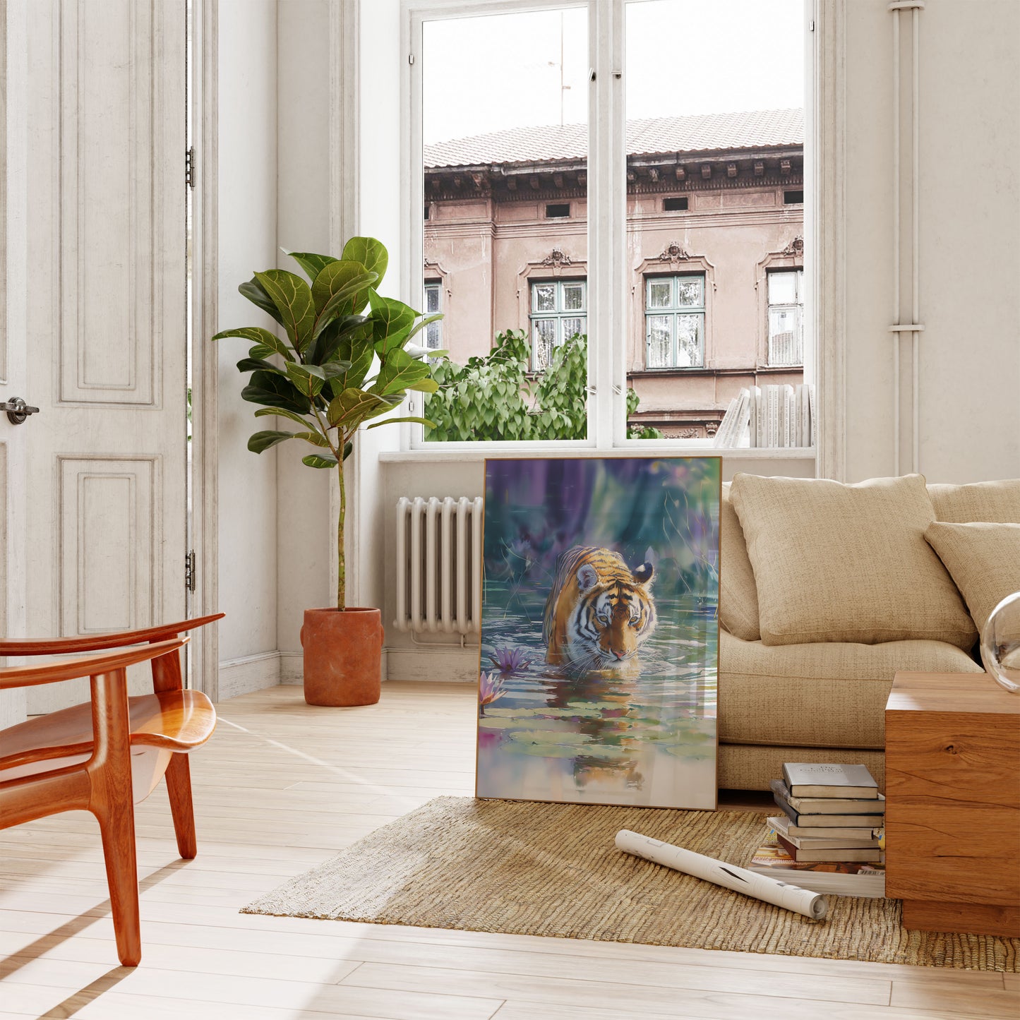 Serene Tiger Water Lilies Poster