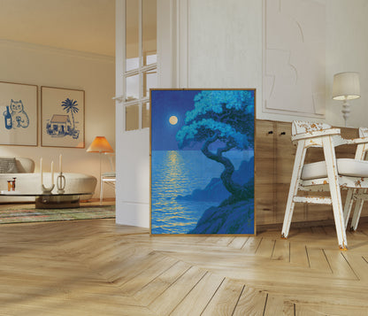 Moonlit Tree by the Sea Poster