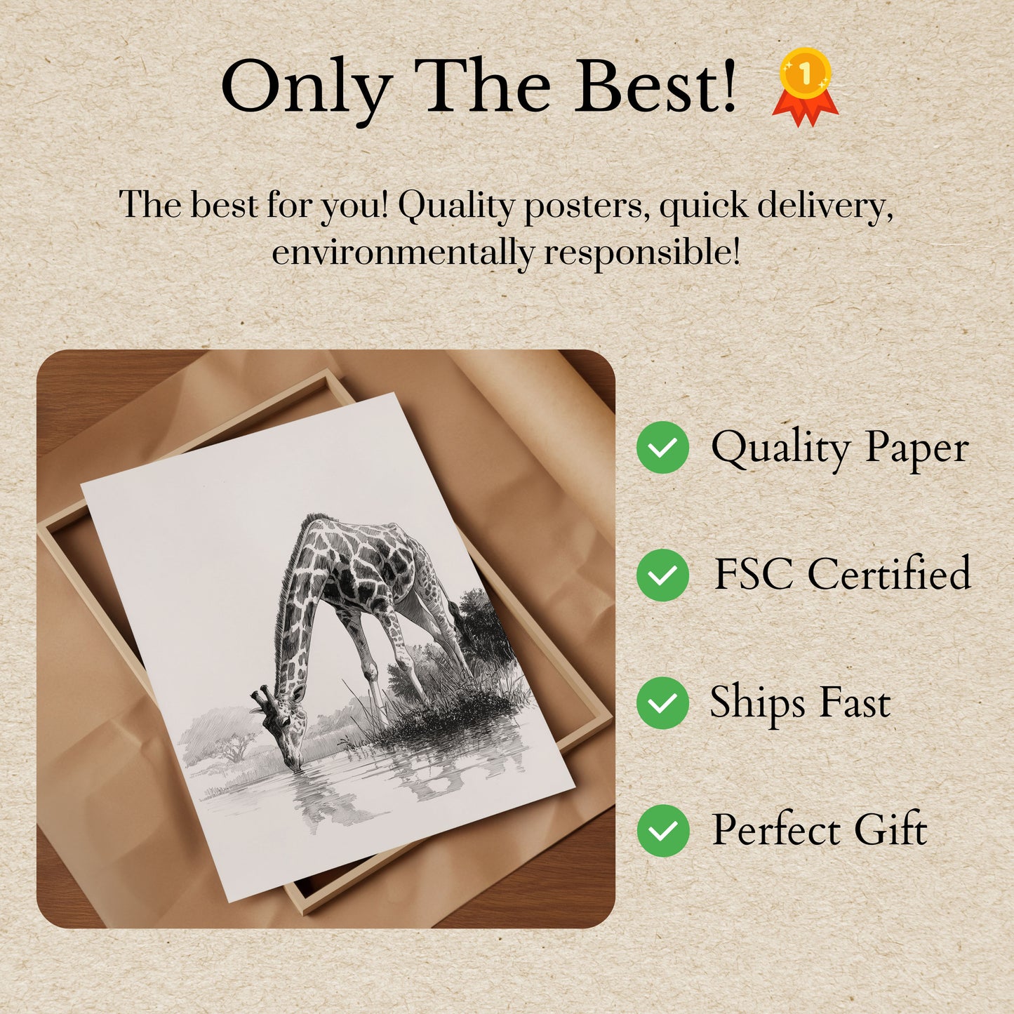 Elegant Drinking Giraffe Poster