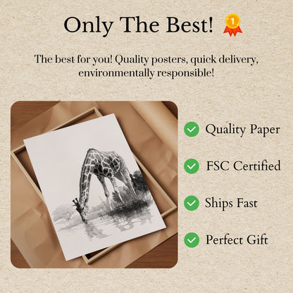 Elegant Drinking Giraffe Poster