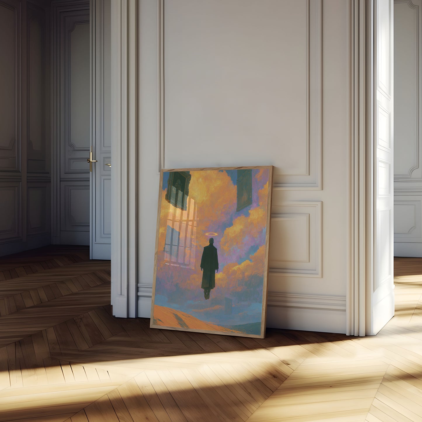 Himmelfigur in goldenen Wolken Poster