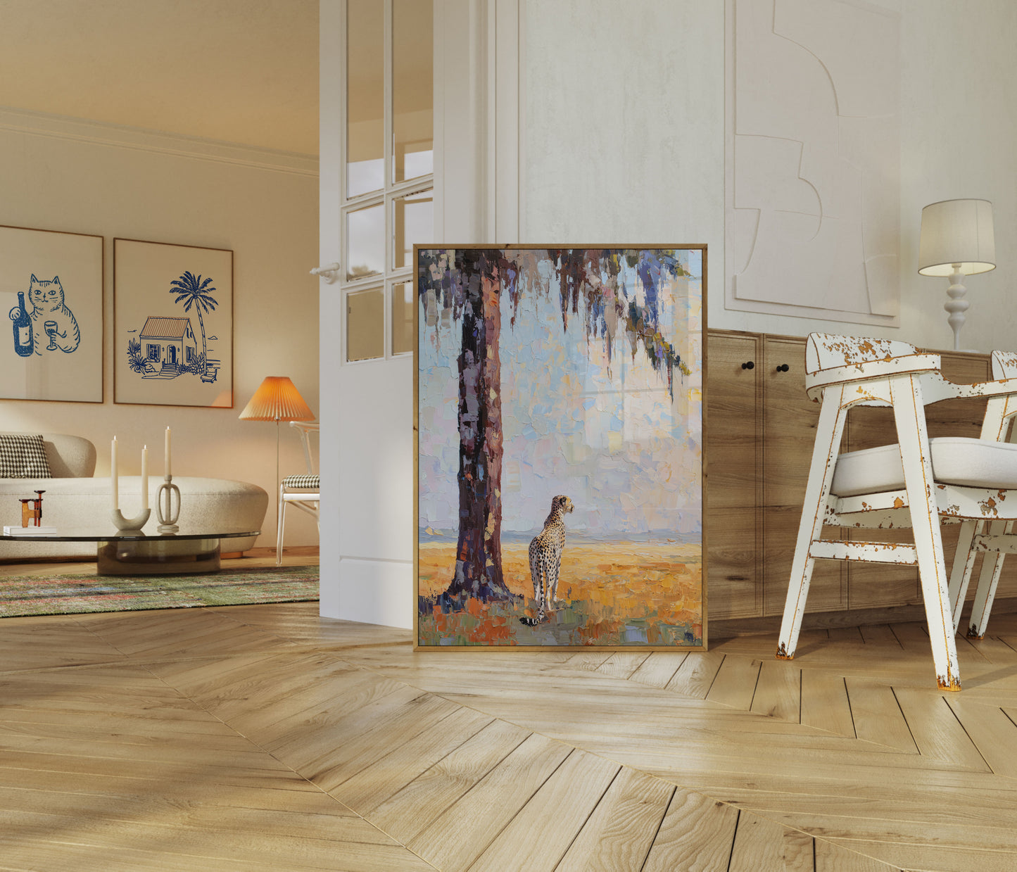 Póster del majestuoso guepardo en la sabana