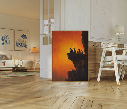 Affiche Silhouette Coucher de Soleil Famille Suricata