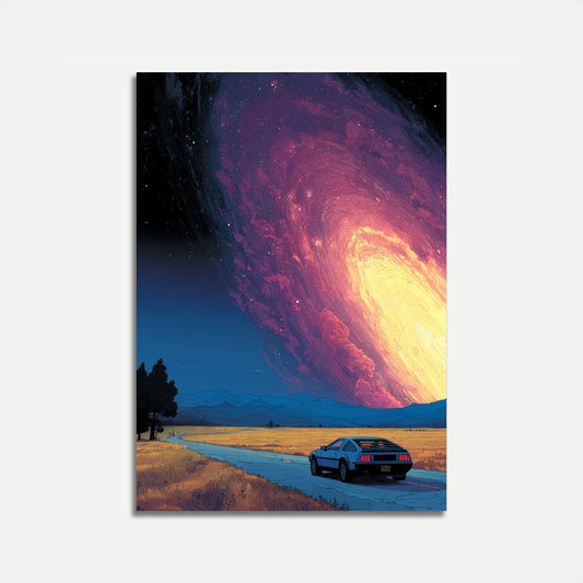 Affiche Voiture Rétro et Ciel Cosmique