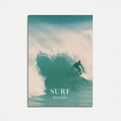 Poster di un surfista su onda turchese