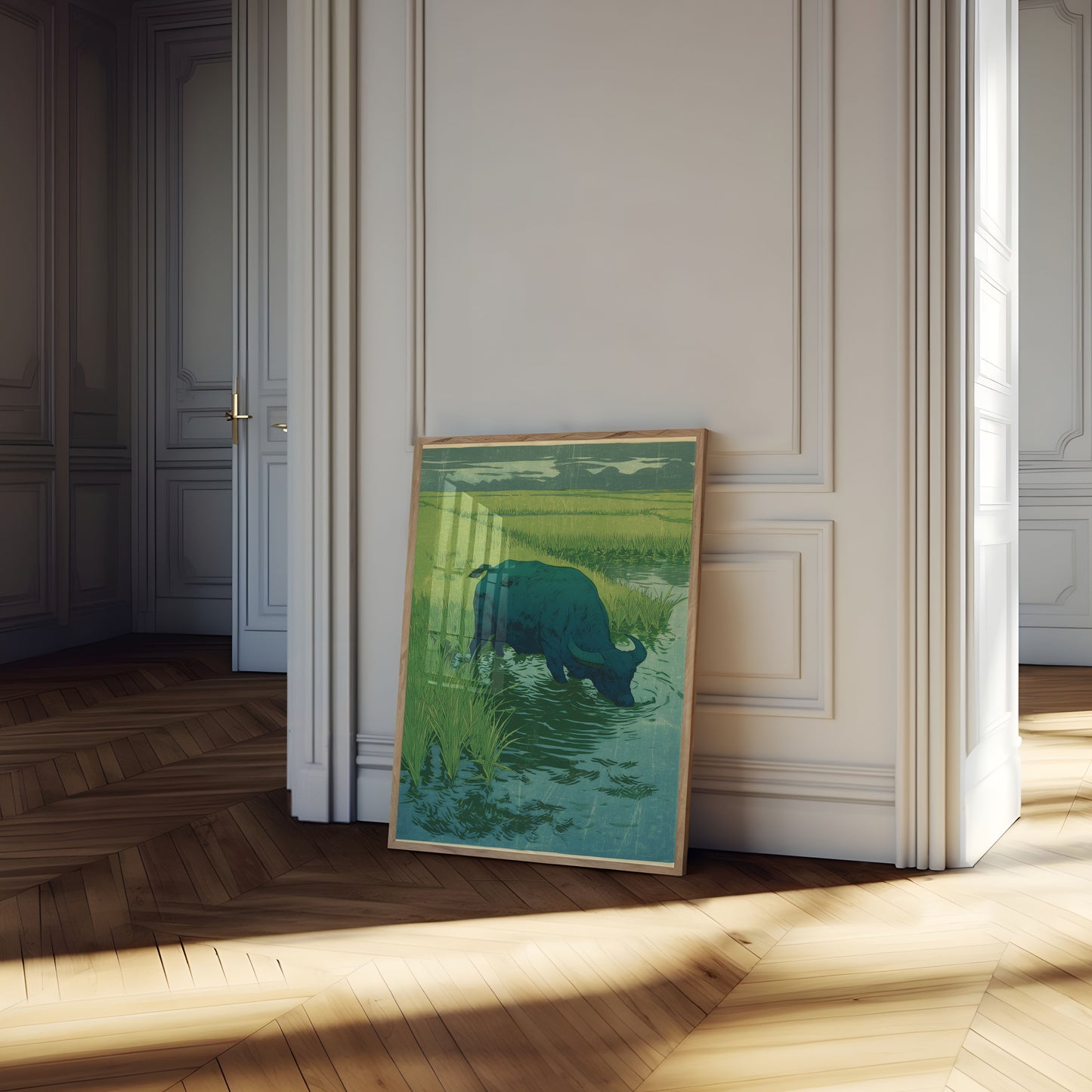 Buffalo drikker ved strømmen plakat