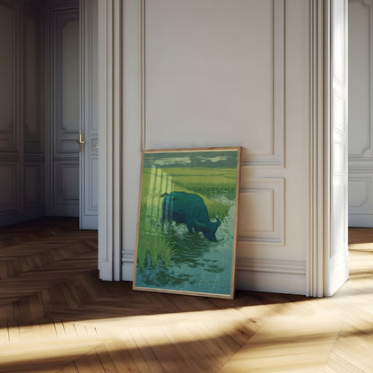 Buffalo drikker ved strømmen plakat
