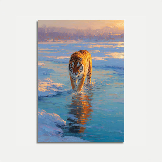 Tiger Walking on Frozen Lake Plakat