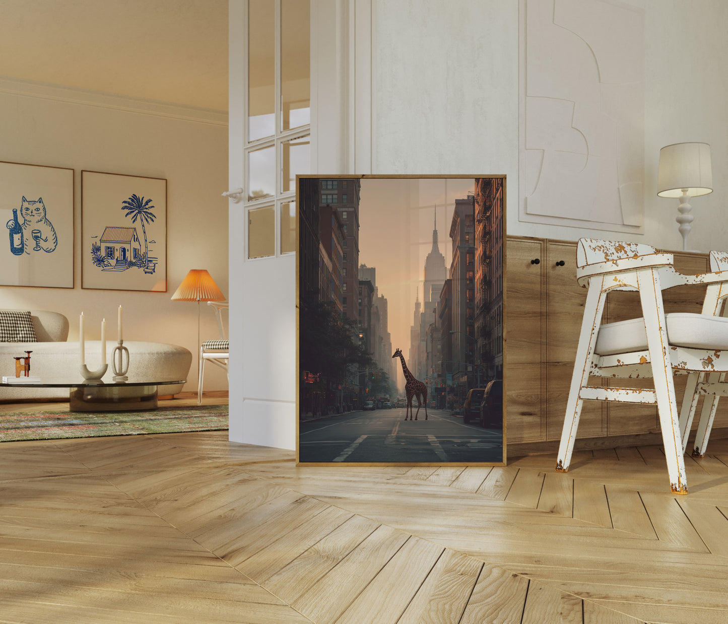 Póster de jirafa en la jungla urbana