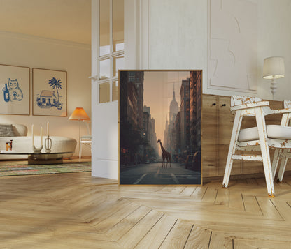 Póster de jirafa en la jungla urbana