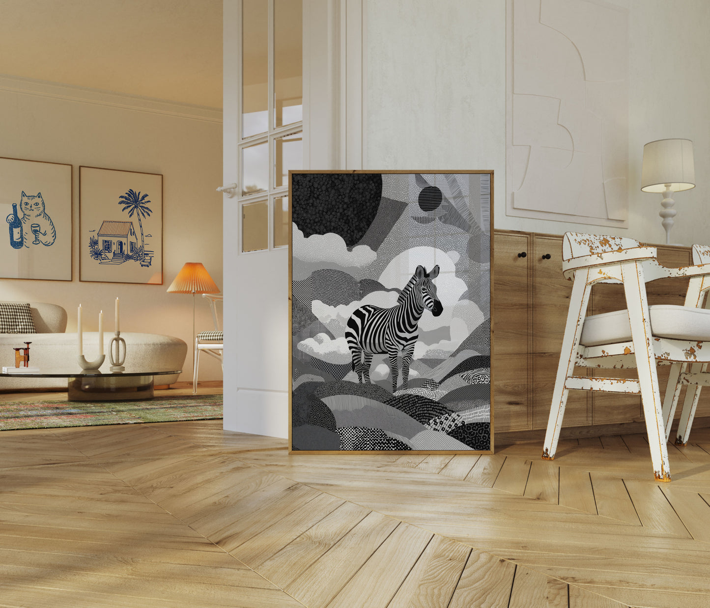 Monochrome Zebra Geometric Poster