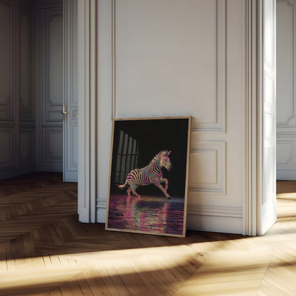 Neon Zebra Leap Poster