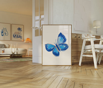Póster de acuarela de mariposa azul