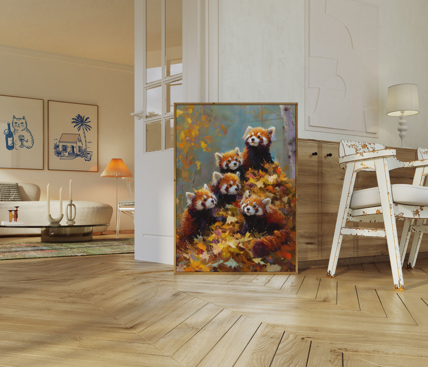 Affiche Pandas Roux dans les Feuilles d'Automne