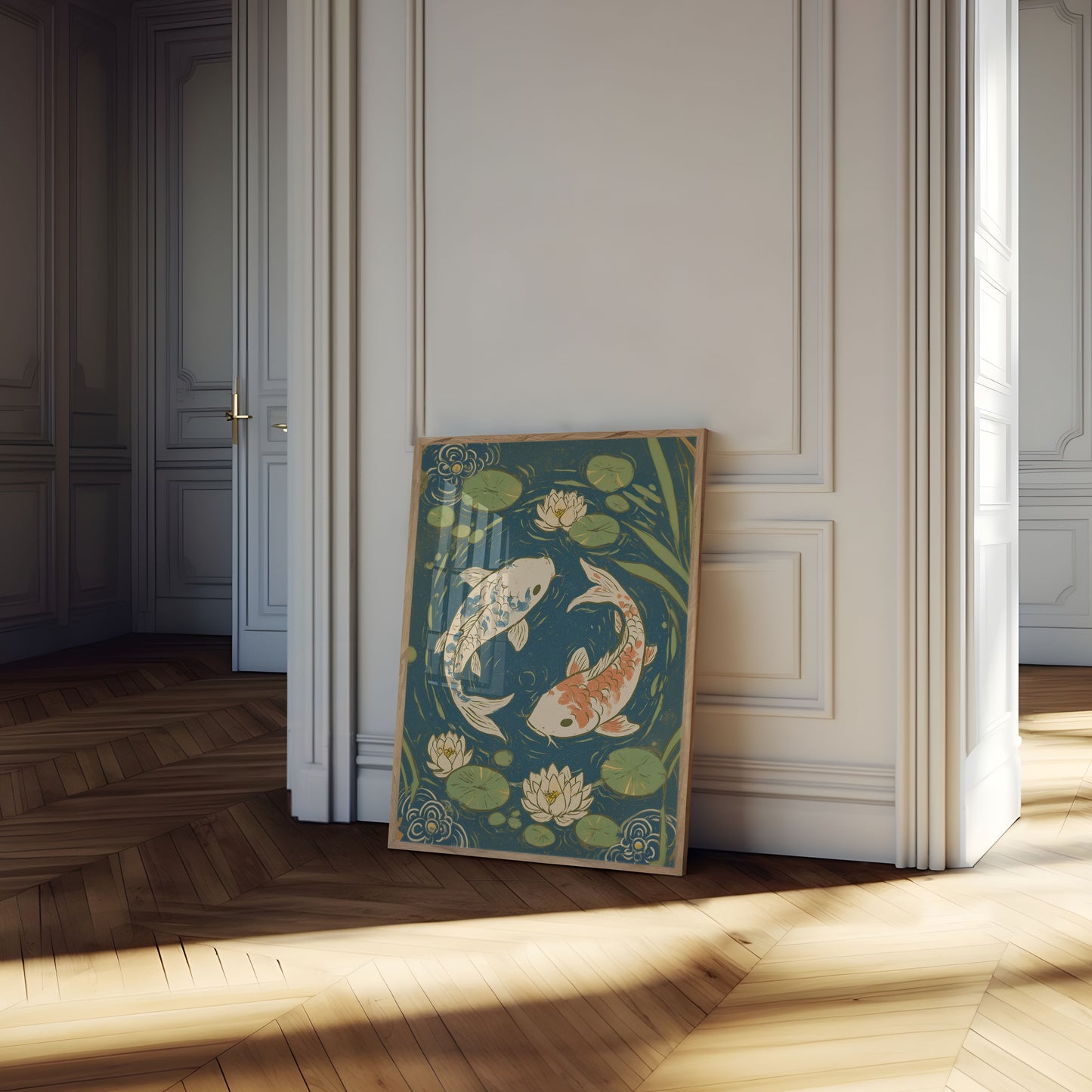 Koi Fish in Lotus Pond Poster
