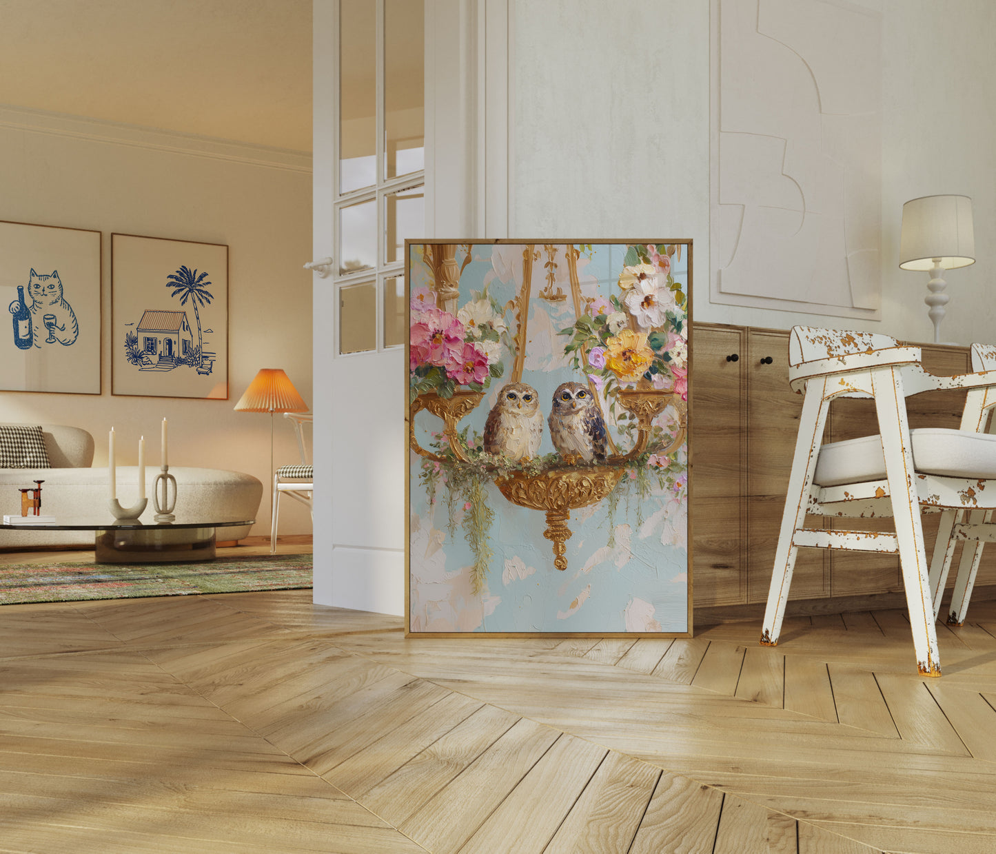 Ugler i blomsterhave plakat