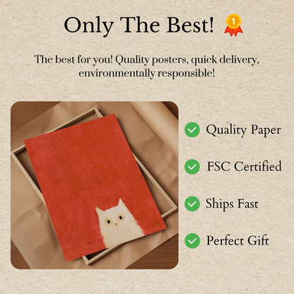 Cartaz Gato Branco Fundo Vermelho