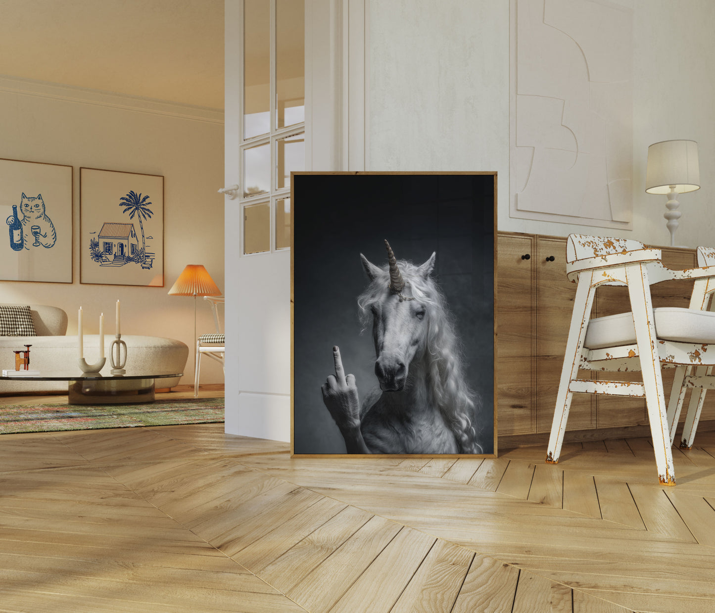 Poster dell'Unicorno Ribelle Dito Medio