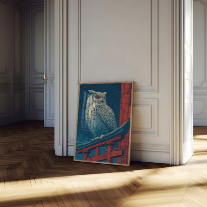 Owl on Red Timber Poster