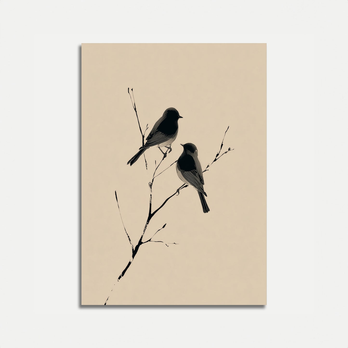 Póster minimalista de pájaros en una rama