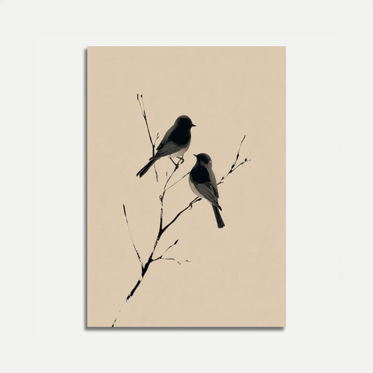 Póster minimalista de pájaros en una rama