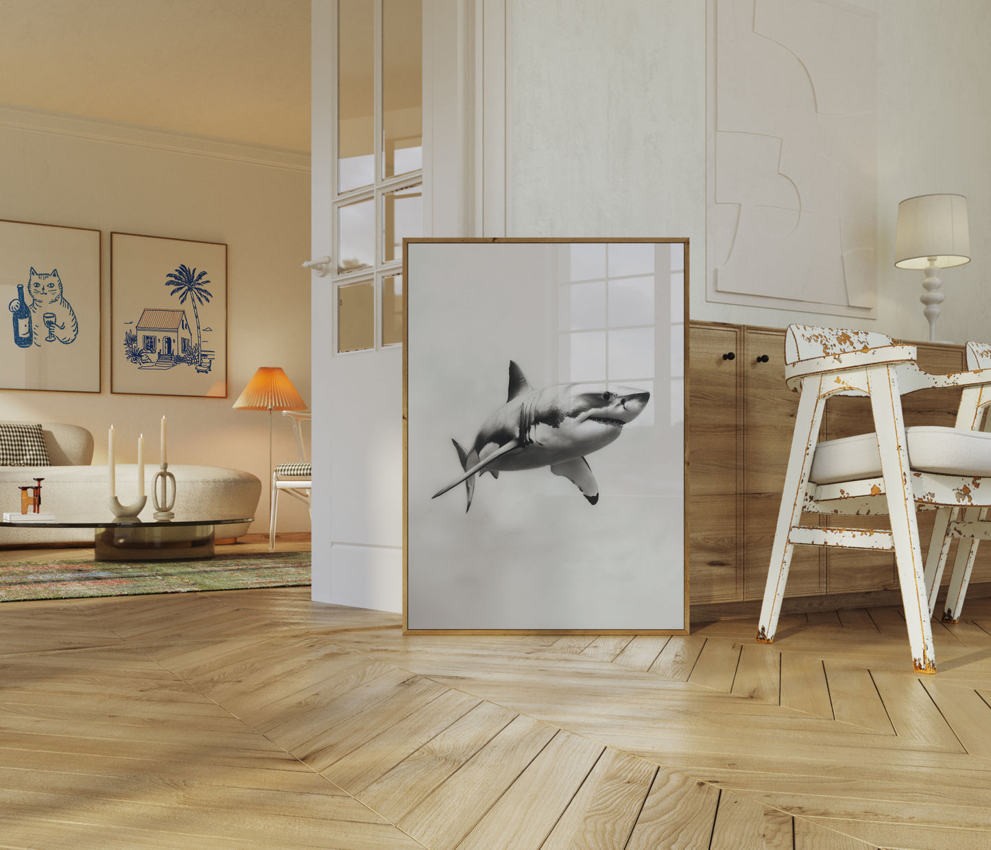 Great White Shark Monochrome Poster