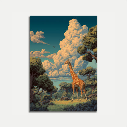 Póster de la majestuosa jirafa de la sabana