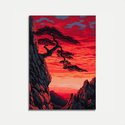 Poster Paesaggio Tramonto con Alberi Bonsai