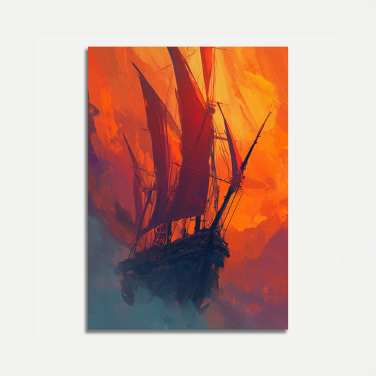 Sunset Sailing Ship Poster