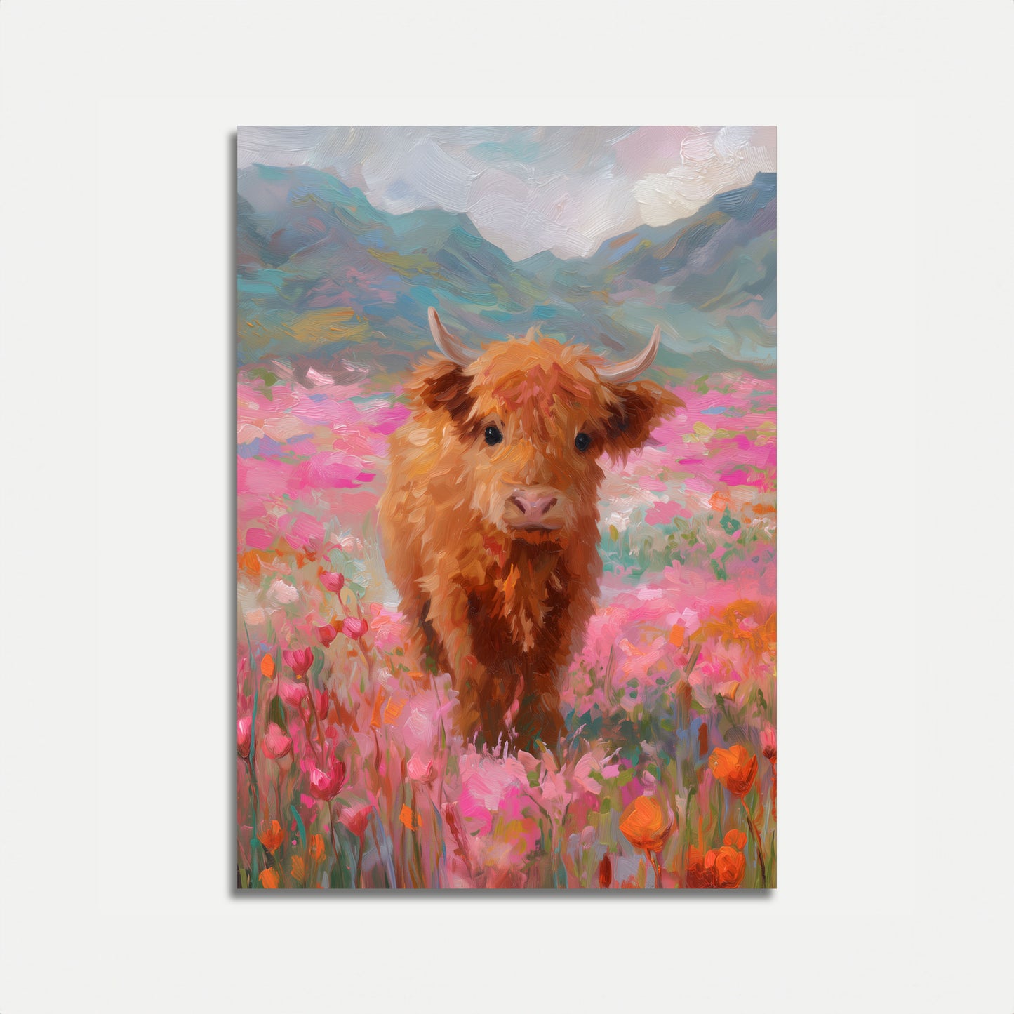 Highland Cow in Floral Meadow Poster