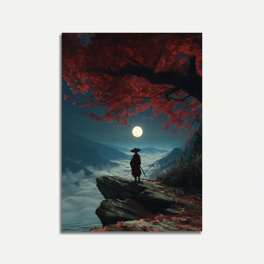 Månebelyst Samurai Silhuet Plakat