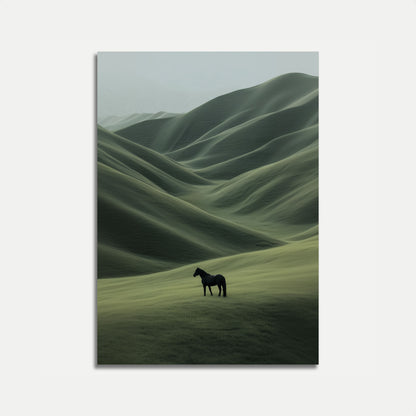 Einsames Pferd in Hügellandschaft Poster