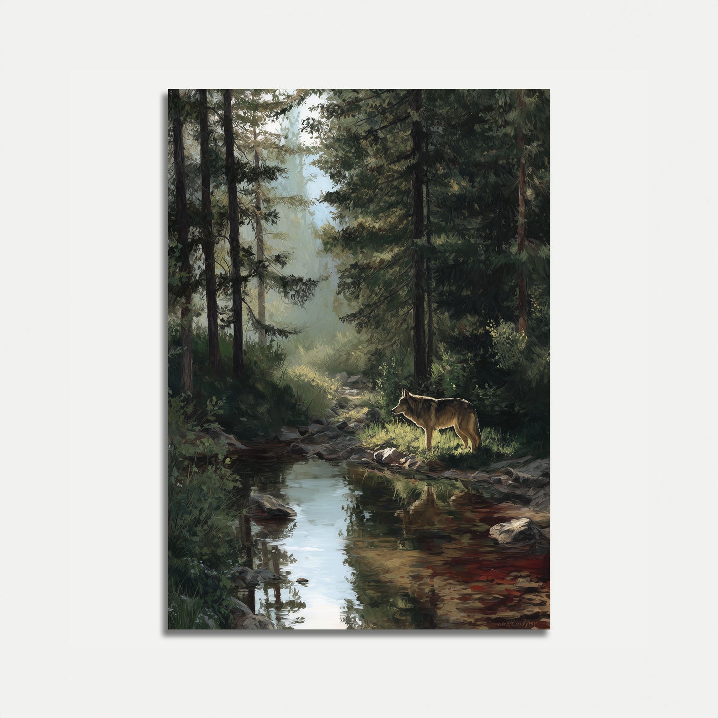 Lone Wolf Forest Stream Poster